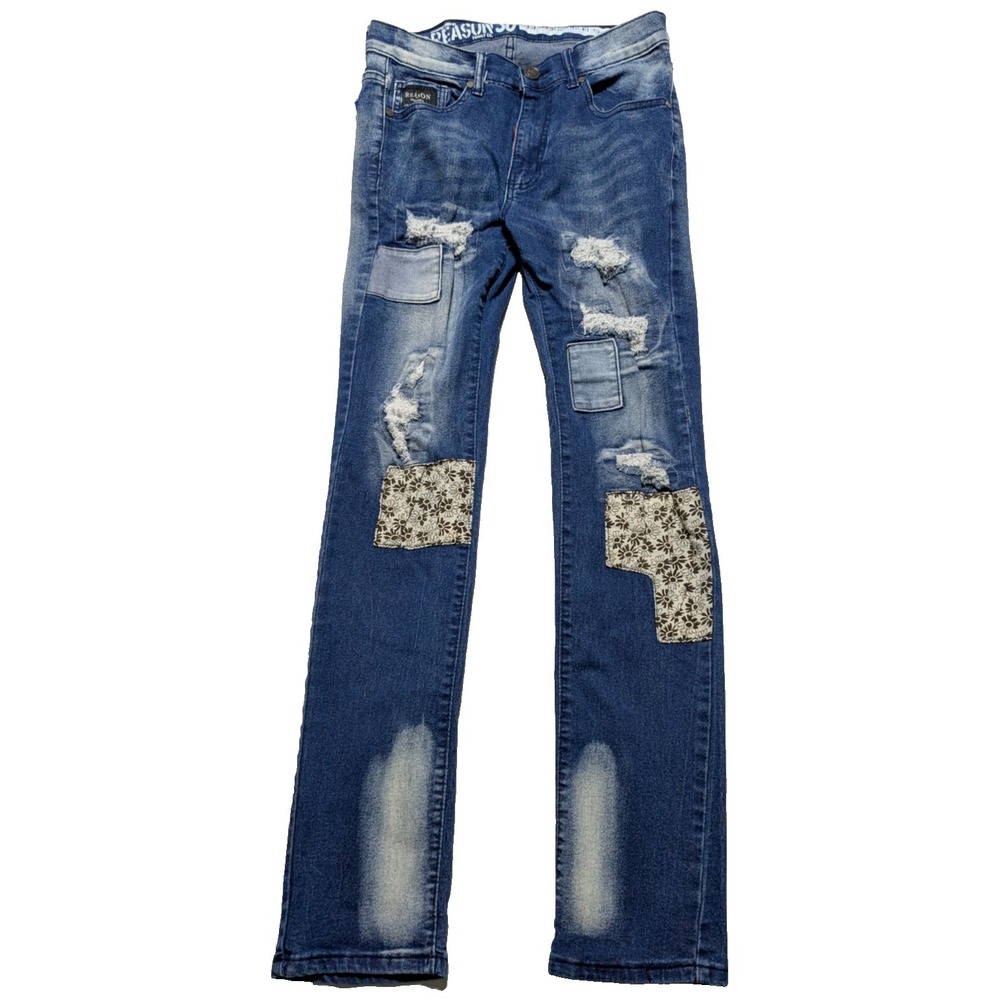 REASON SUPPLY‎ CO Men 30X31 Distressed Embellished Stretch Denim Skinny Jeans